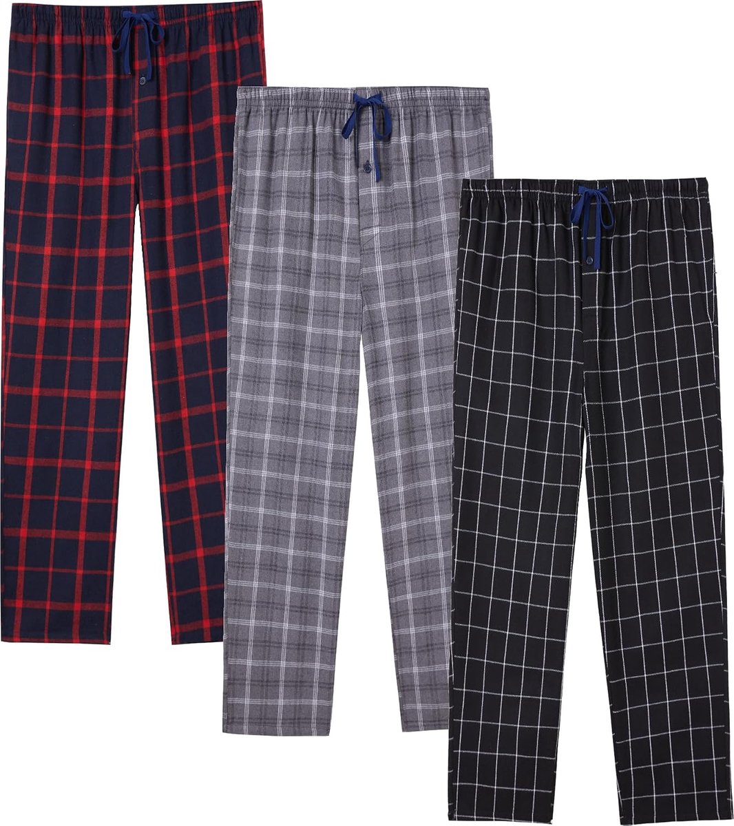 Herenpyjamabroek van Katoenflanel met Zijzakken en Trekkoord, Lang en Losvallend Model Voor Loungewear