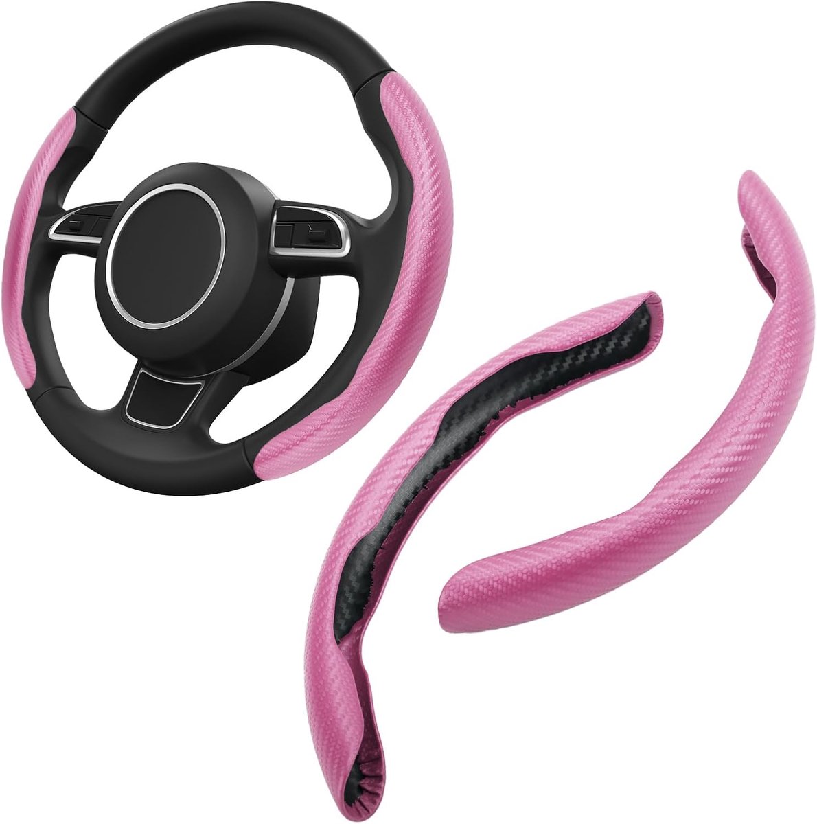 Universele koolstofvezel gesegmenteerde stuurhoes, antislip stuurhoes voor auto's, antislip autostuurhoes, antislip autostuurhoes, interieuraccessoires voor auto's (roze)