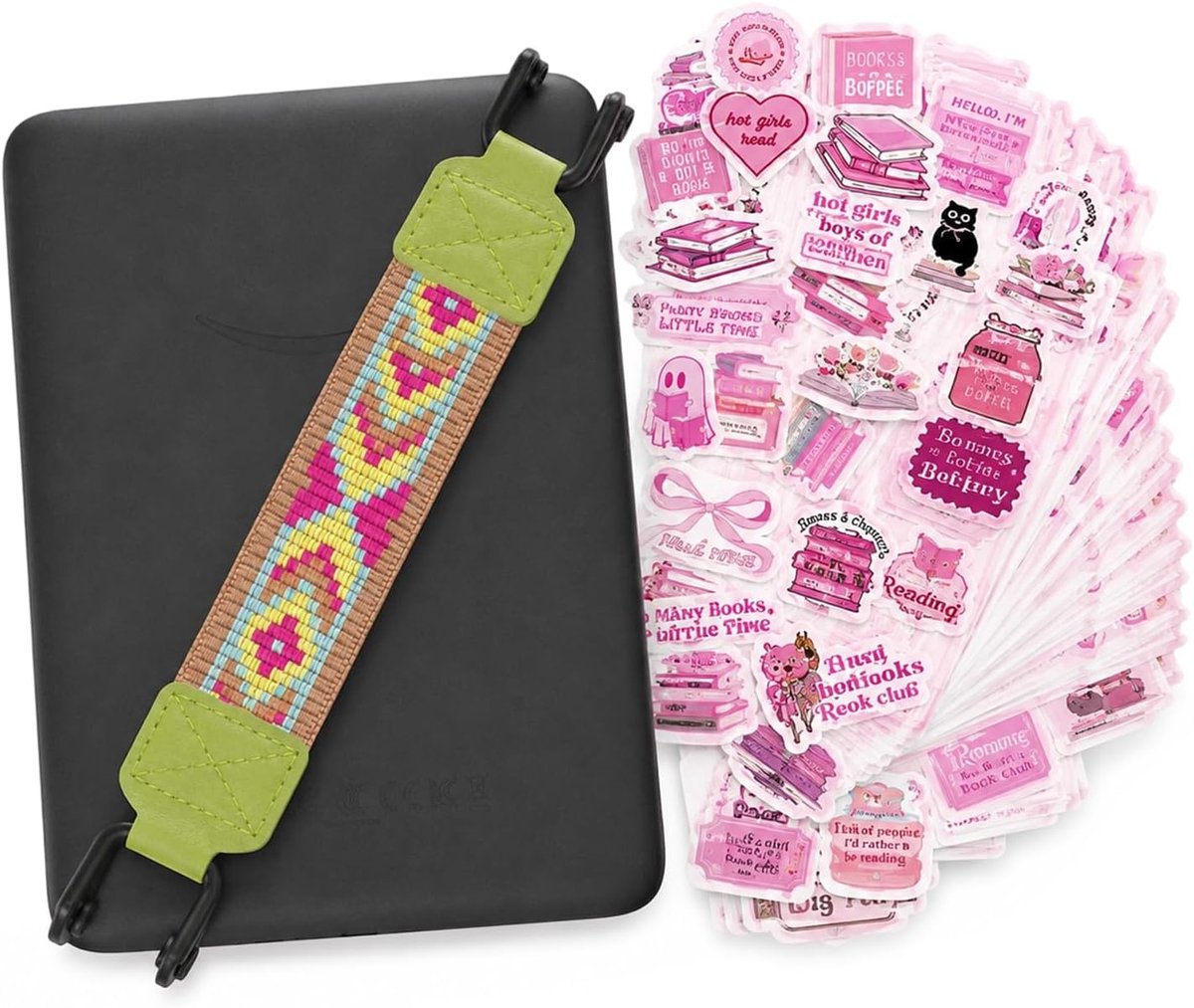 Handriem voor Kindle 15,2 - 20,3 cm (6-8 inch), elastische vingerhouder, compatibel met e-reader, Kindle-accessoires, 50 stuks, roze stickers