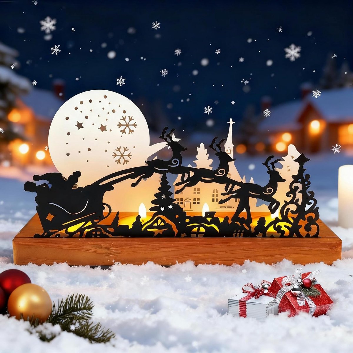 Moderne adventkrans, adventkaarshouder voor kleine kaarsen, metalen adventkrans met houten standaards, kersttafeldecoratie (B)