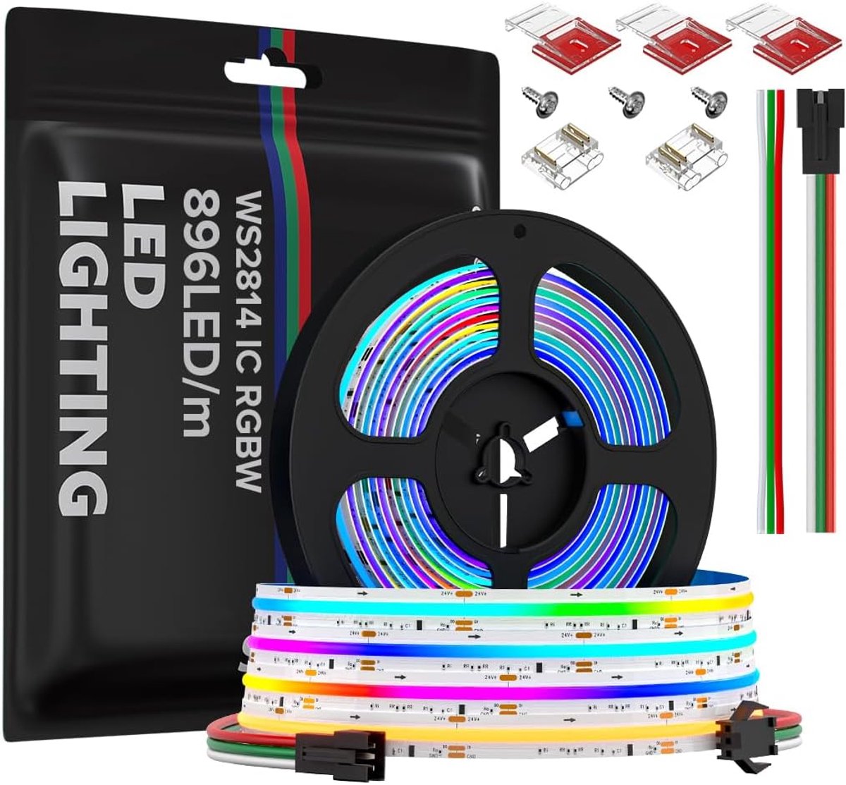 IC FCOB LED strip 896LEDs/m Hoge dichtheid DC24V 12mm RGB+WW(Warmwit) dimbaar droomkleur lichtstrip IP30 Niet Waterdicht voor Interieurdecoratie doe-het-zelfprojecten