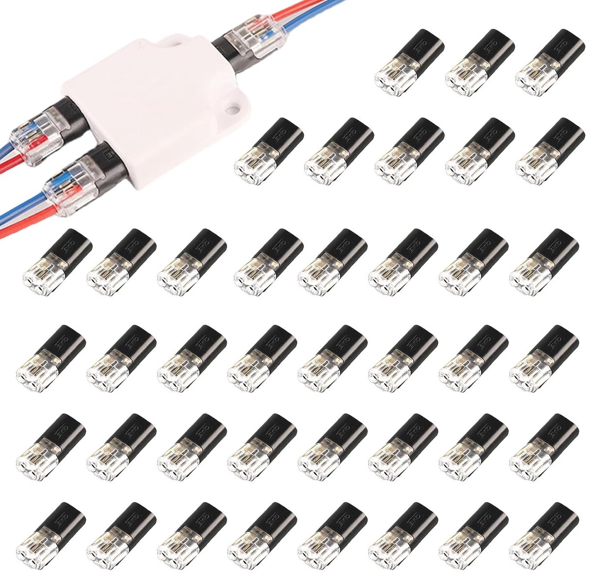 stekker, 40 stuks, 2-polige D2-snelverbinders met kroonklemmen, waterdichte kabelverbinders voor led-verlichting en elektrische installaties, steekverbinding voor 18-22 AWG kabel