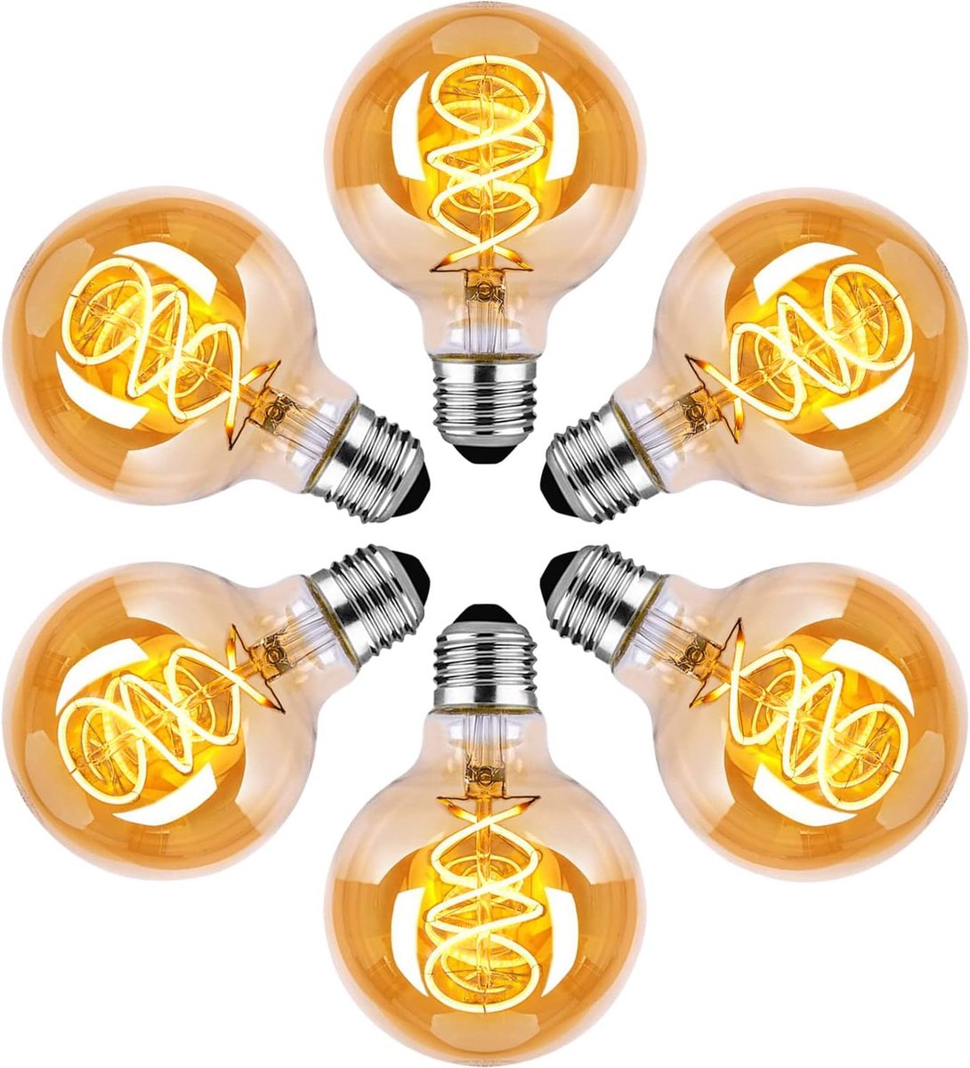 Led Lamp Dimbaar Gloeilamp E27 Vintage Warm Wit 4W G80 Edison Led Gloeilamp Ideaal Voor Decoratieve Nostalgie En Retro Verlichting, Amberkleur-6 stuk