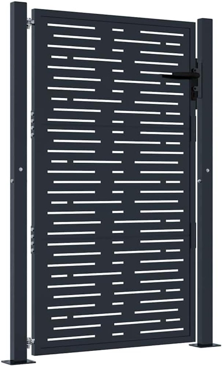 stalen poort 100 x 150 cm, vierkante tuinpoort van staal met lasergesneden design, afsluitbaar voor veiligheid, gepoedercoat en corrosiebestendig voor de