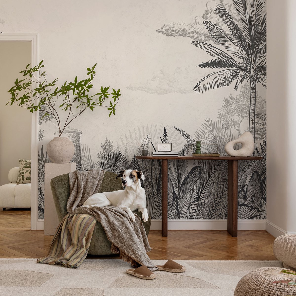 Coloray Vliesbehang - Grijs Snellijm Behang - 104x70 cm - Tropisch Landschap Fotobehang Vlies - Woonkamer behang Landschappen - Muurschildering - Woonkamer behang