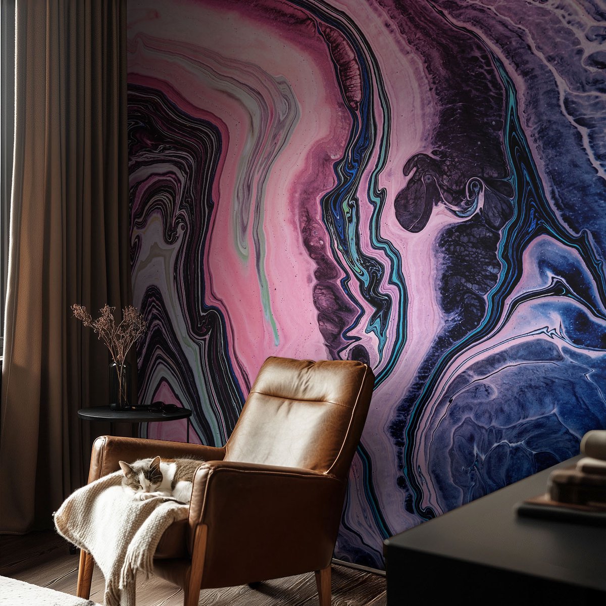 Coloray Vliesbehang - Roze Snellijm Behang - 104x70 cm - Kleurrijke Wervelingen Fotobehang Vlies - Hal behang Abstractie - Muurschildering - Woonkamer behang