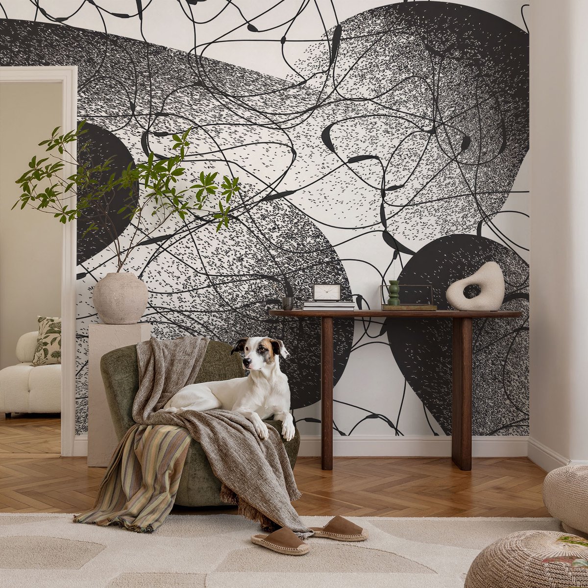 Coloray Vliesbehang - Zwart Snellijm Behang - 104x70 cm - Abstract Patroon Muurschildering - Slaapkamer behang Abstractie - Fotobehang Vlies - Slaapkamer behang