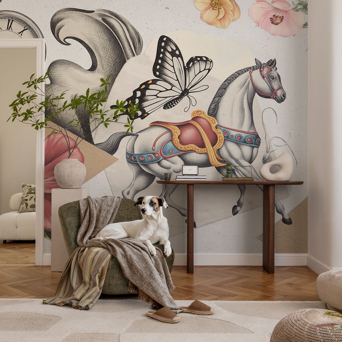 Coloray Vliesbehang - Grijs Snellijm Behang - 104x70 cm - Vintage Bloemen Muurschildering - Slaapkamer behang Deel - Fotobehang Vlies - Slaapkamer behang