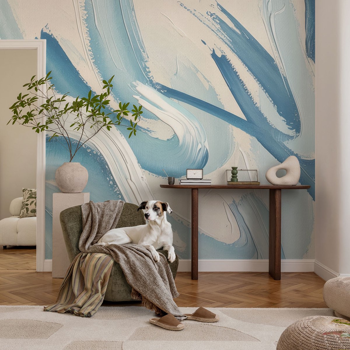 Coloray Vliesbehang - Blauw Snellijm Behang - 104x70 cm - Abstracte Streken Fotobehang Vlies - Hal behang Abstractie - Muurschildering - Hal behang