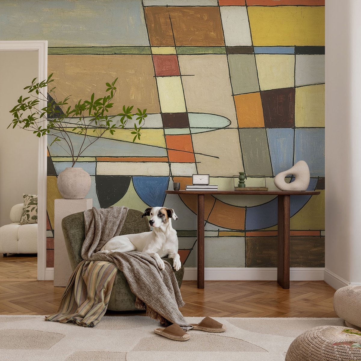 Coloray Vliesbehang - Geel Snellijm Behang - 104x70 cm - Geometrische Harmonie Muurschildering - Gang behang Deel - Fotobehang Vlies - Slaapkamer behang