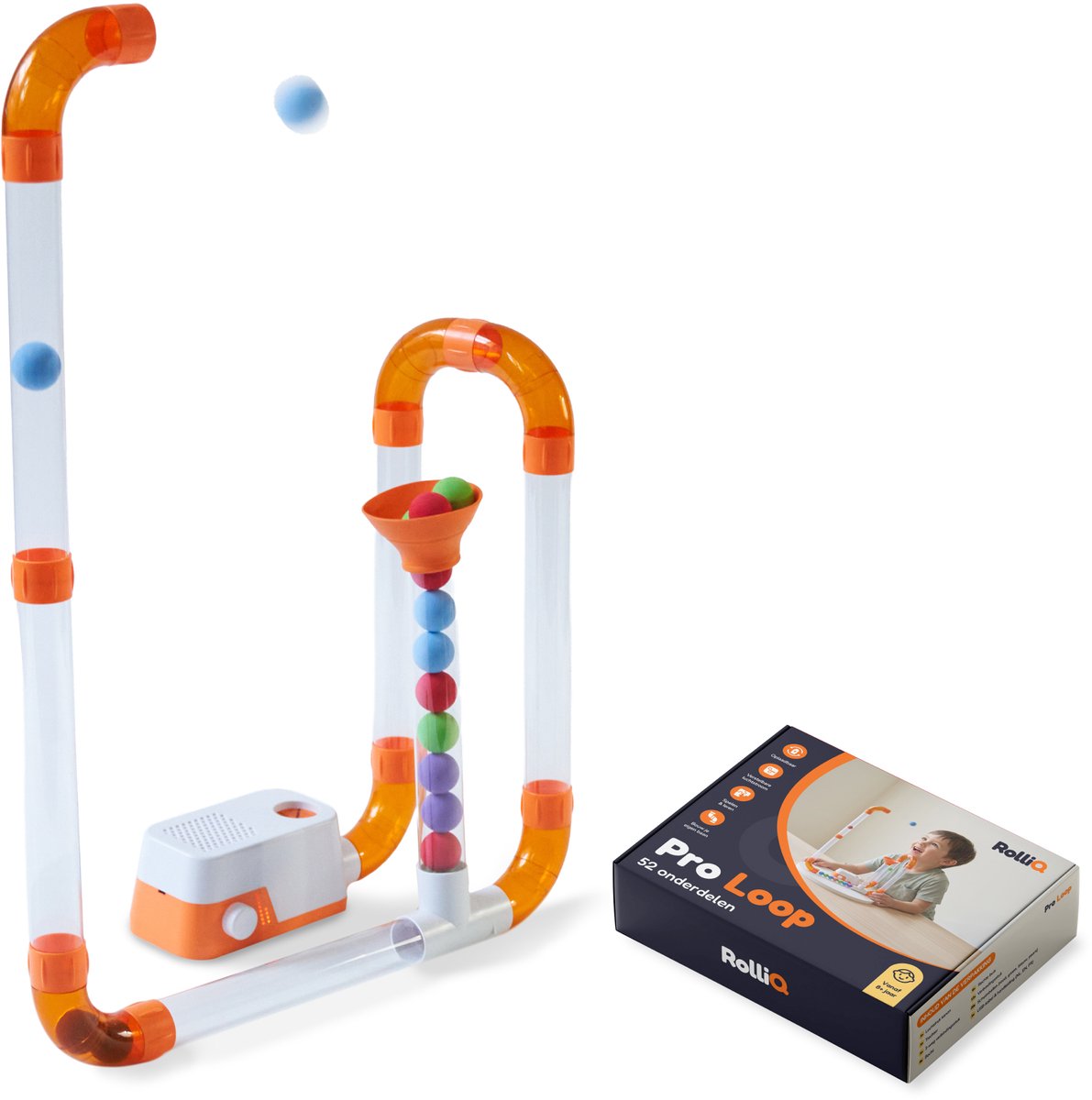 Rolliq® Pro Loop - Buizenbaan op Luchtdruk - Ballenbaan STEM Speelgoed - Knikkerbaan Bouwset - Luchtkracht Parcours - 8+ - 50 Onderdelen