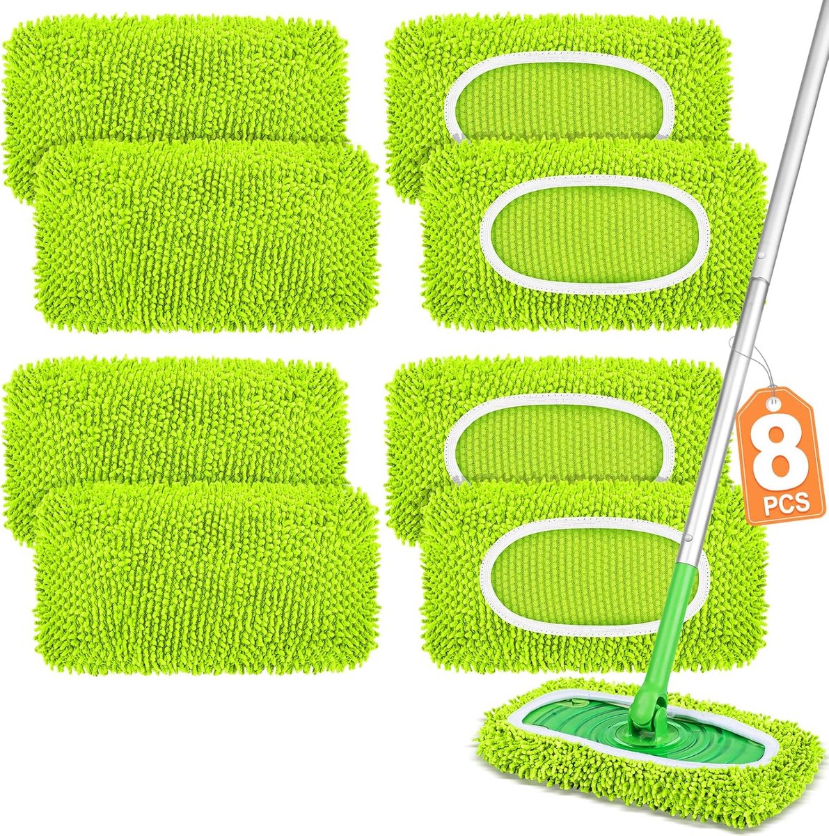 8 Stuks - Herbruikbare microvezel doekjes - Geschikt voor Swiffer Wetjet - Wasbare dweilpads - Microvezel mopkussens - Duurzaam & Absorberend - Perfect voor Dagelijks Schoonmaken - Milieuvriendelijk Alternatief - Groen