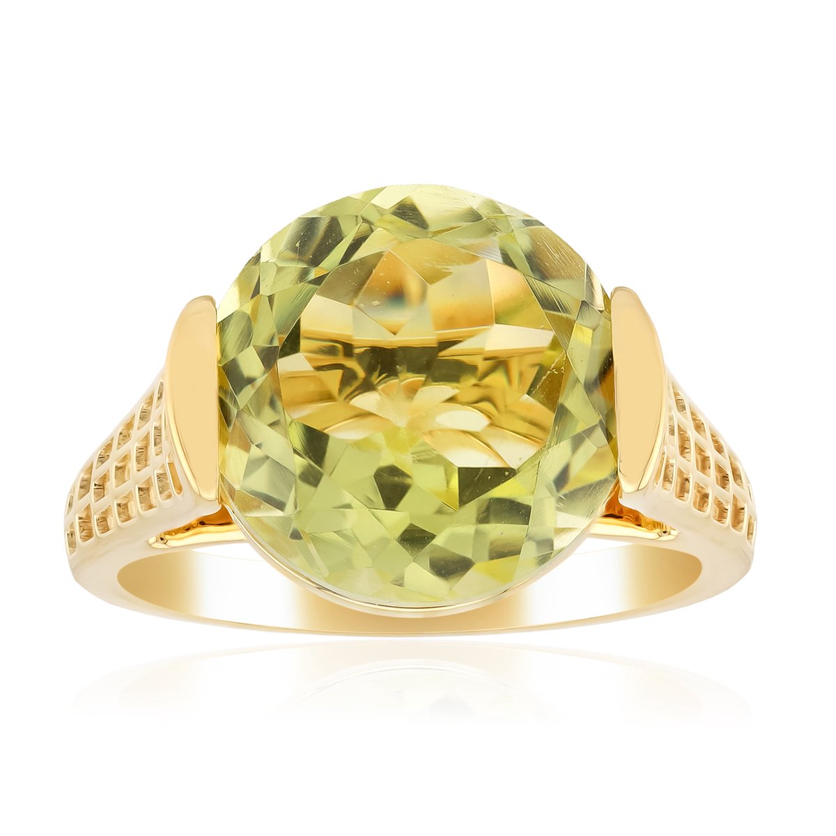Cavill - Vergulde 925 Sterling Zilveren Ring - 5,97 Ct Ronde Limoen Citrien uit Brazilië - Opengewerkte Moderne Ring - Luxe Zilveren Sieraad Dames