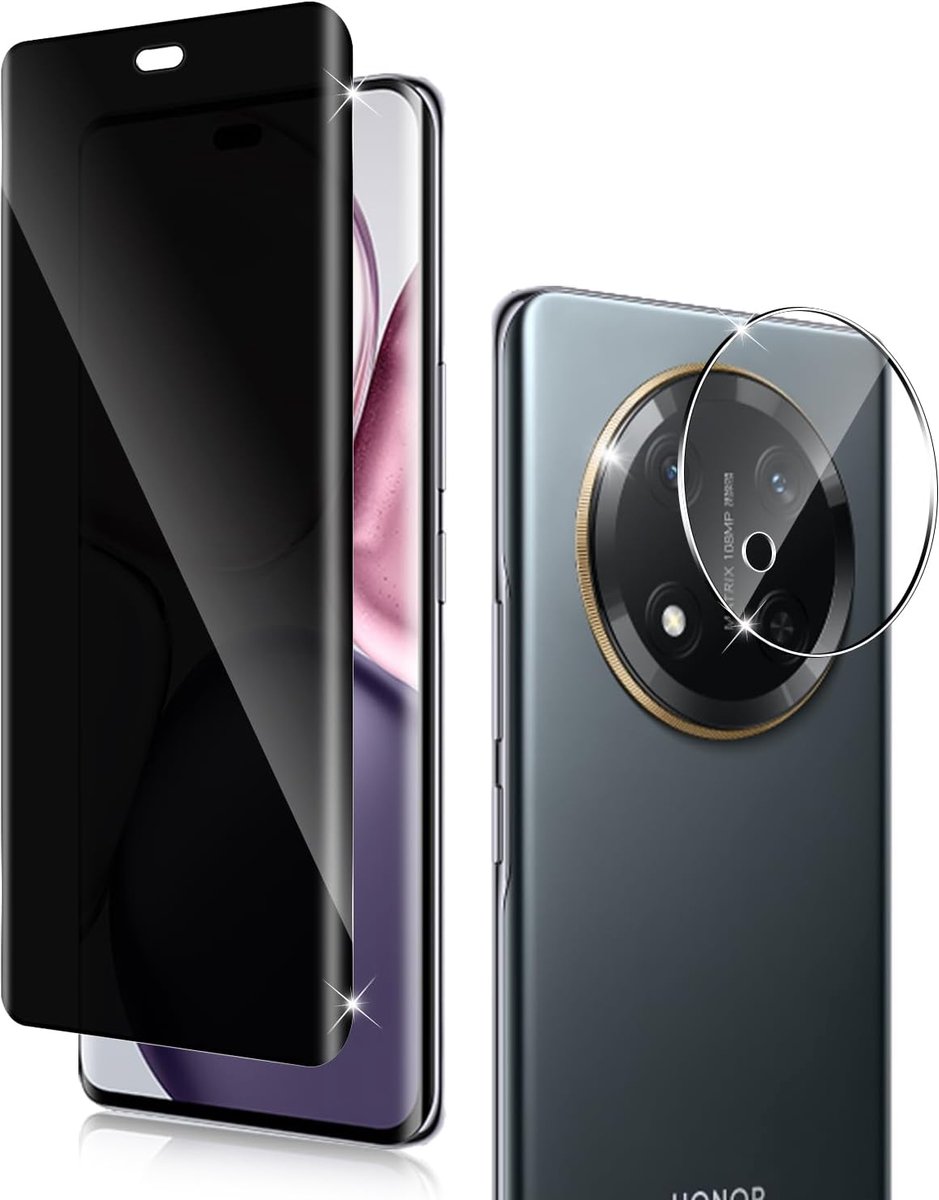 Beschermfolie voor Honor Magic 7 Lite, beschermfolie voor pantserglas en camera beschermfolie, [1 + 1 stuks] 3D anti-spy privacy privacyfolie beschermen displaybeschermfolie privacy