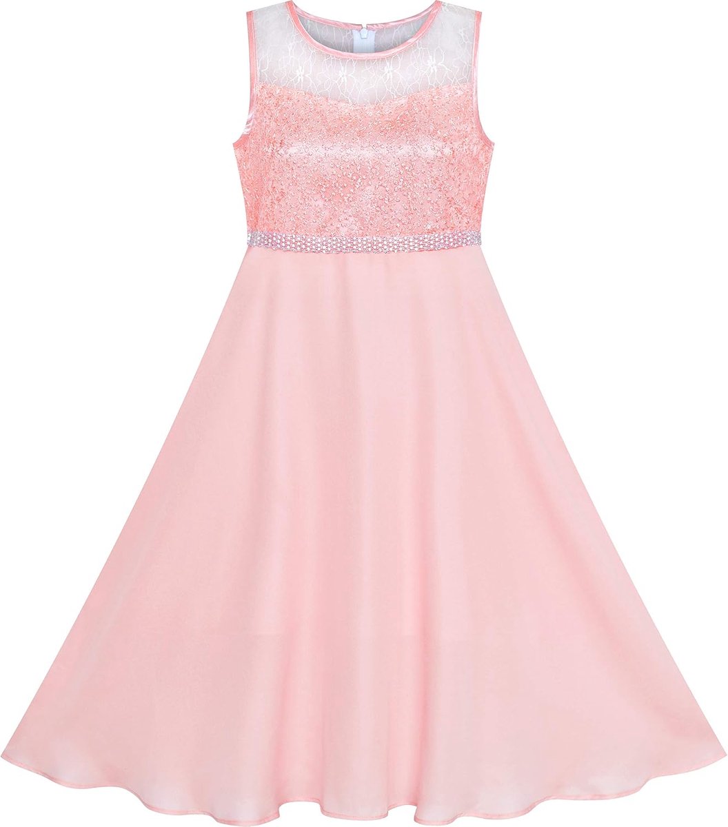 Fashion Bloemenmeisjesjurk Strass Chiffon Formele Feestjurk 110-158