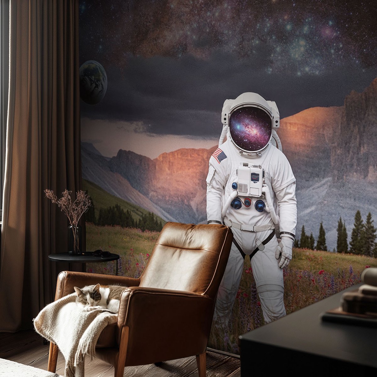 Coloray Vliesbehang - Zwart Snellijm Behang - 104x70 cm - Kosmisch Landschap Muurschildering - Gang behang Kosmos - Fotobehang Vlies - Slaapkamer behang