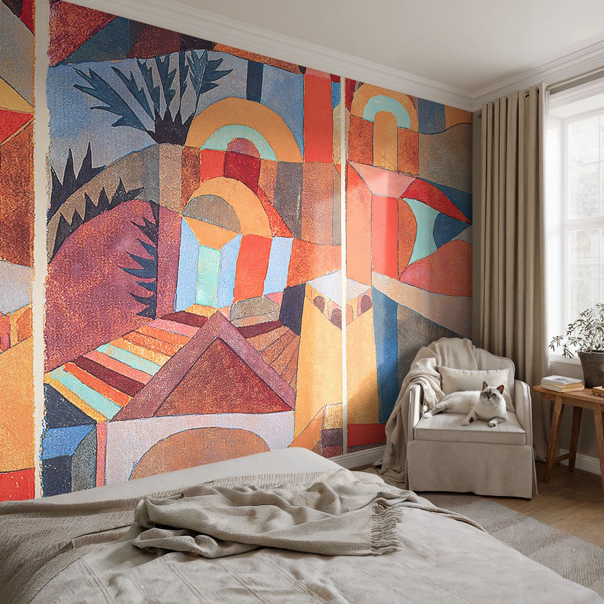 Coloray Vliesbehang - Oranje Snellijm Behang - 104x70 cm - Kleurrijk Mozaïek Fotobehang Vlies - Woonkamer behang Abstractie - Muurschildering - Woonkamer behang
