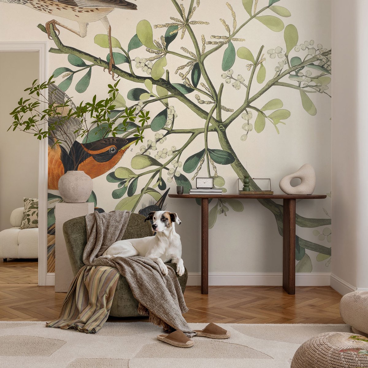 Coloray Vliesbehang - Wit Snellijm Behang - 104x70 cm - Kleurrijke Vogels Muurschildering - Gang behang Dieren - Fotobehang Vlies - Slaapkamer behang