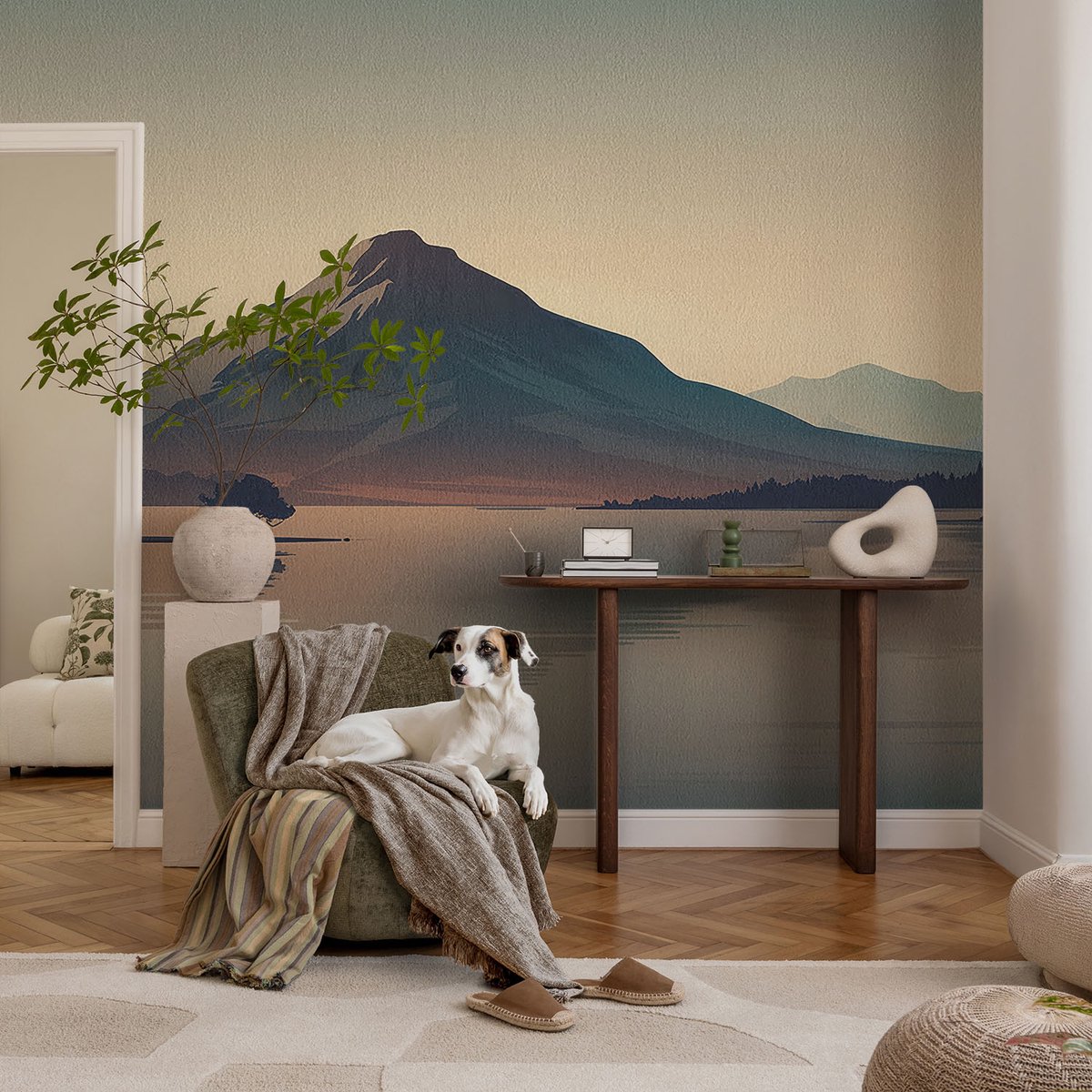 Coloray Vliesbehang - Grijs Snellijm Behang - 104x70 cm - Berglandschap Muurschildering - Slaapkamer behang Landschappen - Fotobehang Vlies - Slaapkamer behang