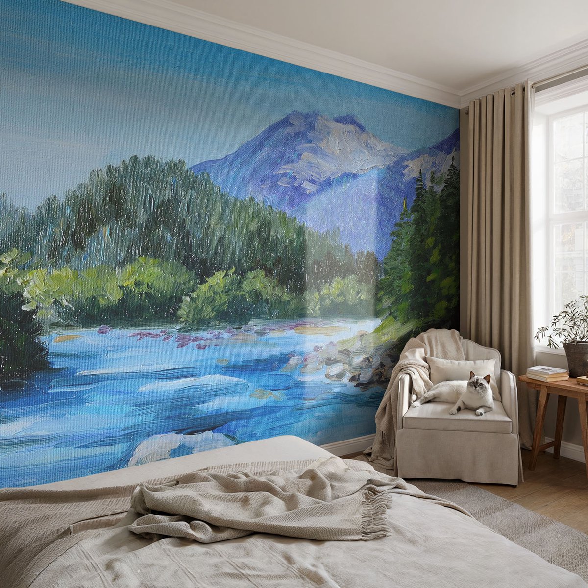 Coloray Vliesbehang - Blauw Snellijm Behang - 104x70 cm - Berglandschap Fotobehang Vlies - Hal behang Landschappen - Muurschildering - Hal behang