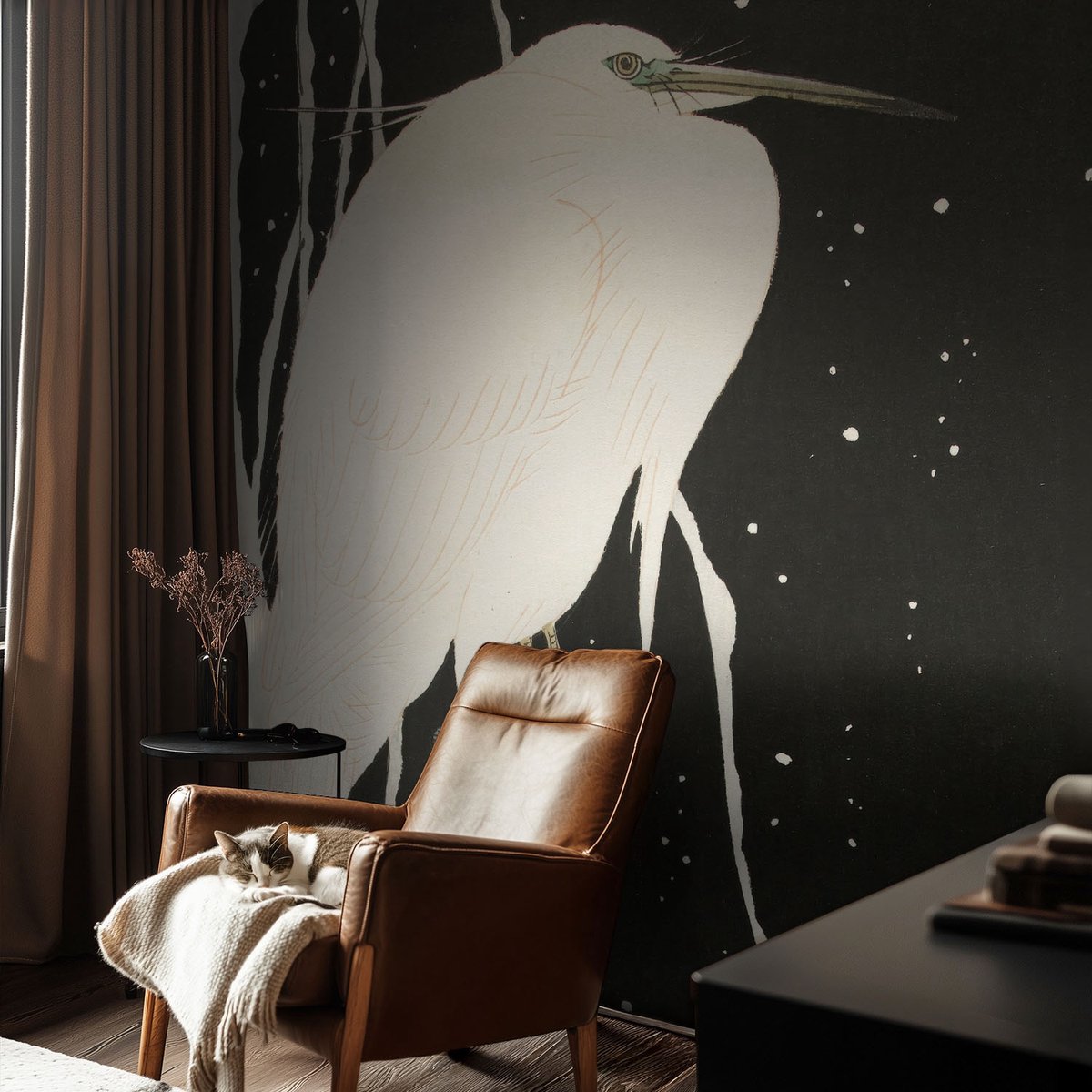 Coloray Vliesbehang - Wit Snellijm Behang - 104x70 cm - Wintervogel Fotobehang Vlies - Woonkamer behang Dieren - Muurschildering - Woonkamer behang