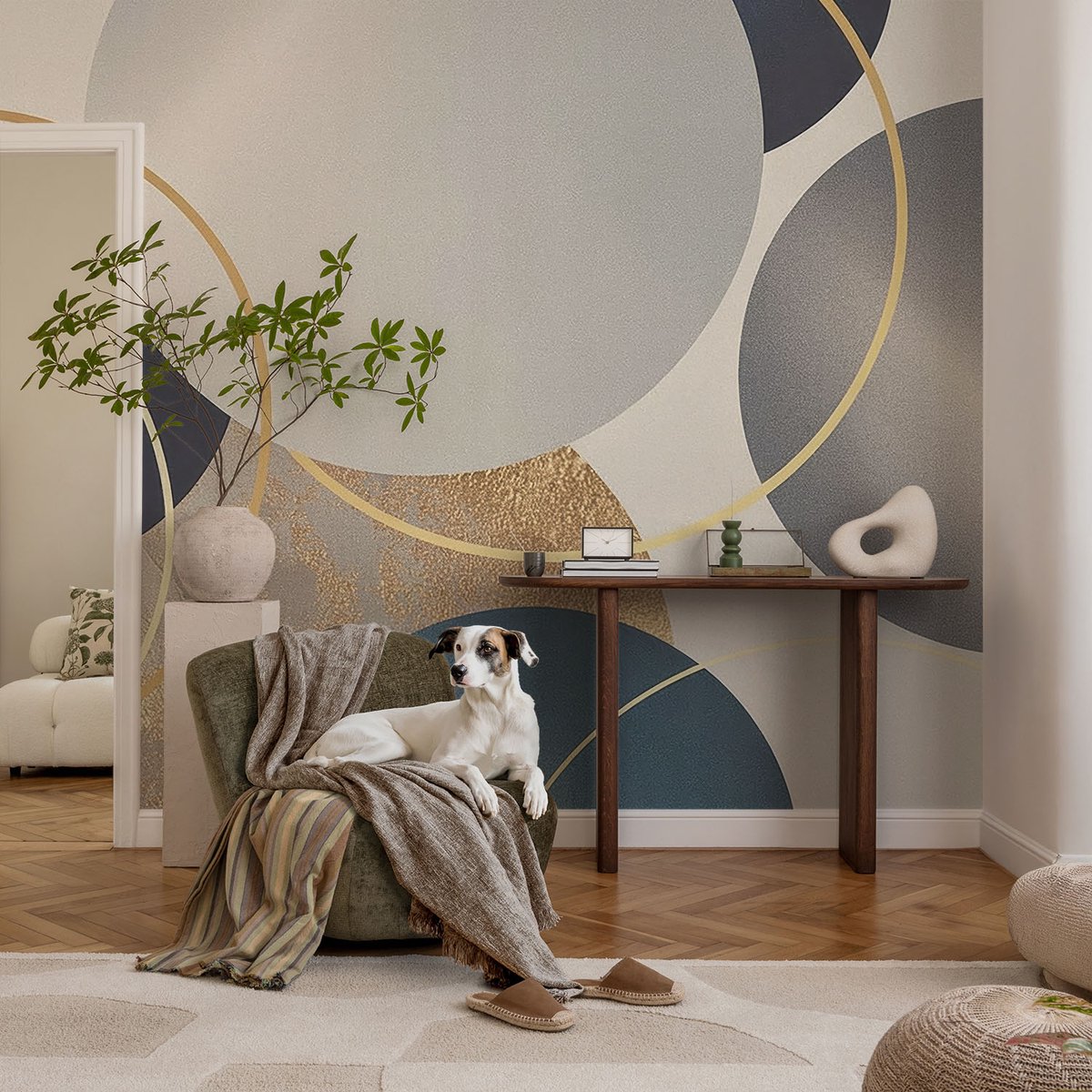 Coloray Vliesbehang - Grijs Snellijm Behang - 104x70 cm - Creatieve Kringen Fotobehang Vlies - Woonkamer behang Abstractie - Muurschildering - Woonkamer behang