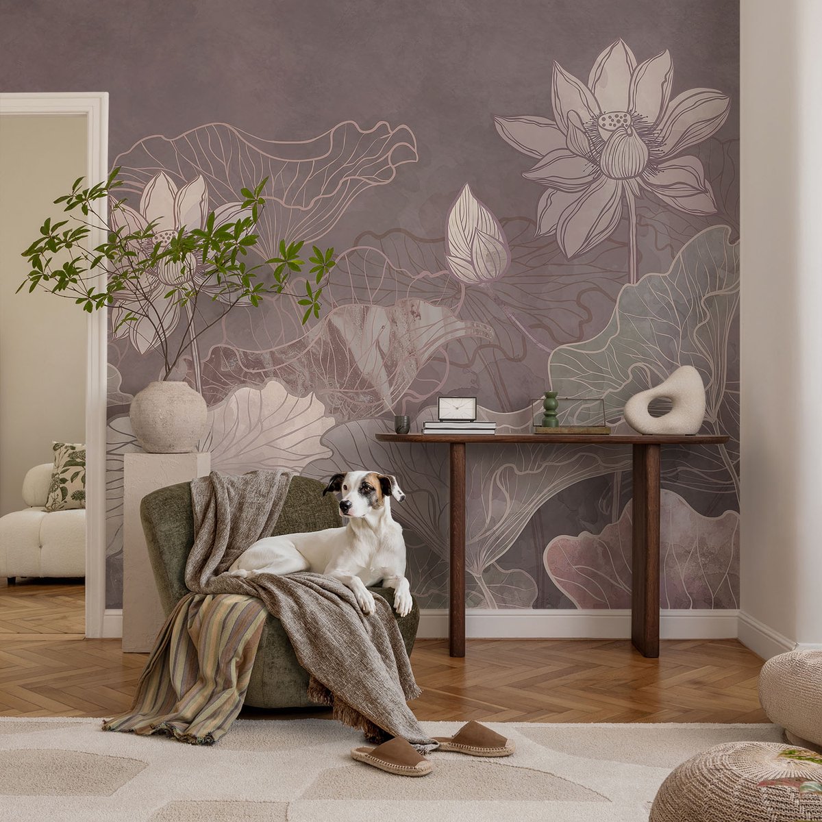 Coloray Vliesbehang - Bruin Snellijm Behang - 104x70 cm - Vreedzame Plantkunde Fotobehang Vlies - Hal behang Bloemen En Planten - Muurschildering - Hal behang
