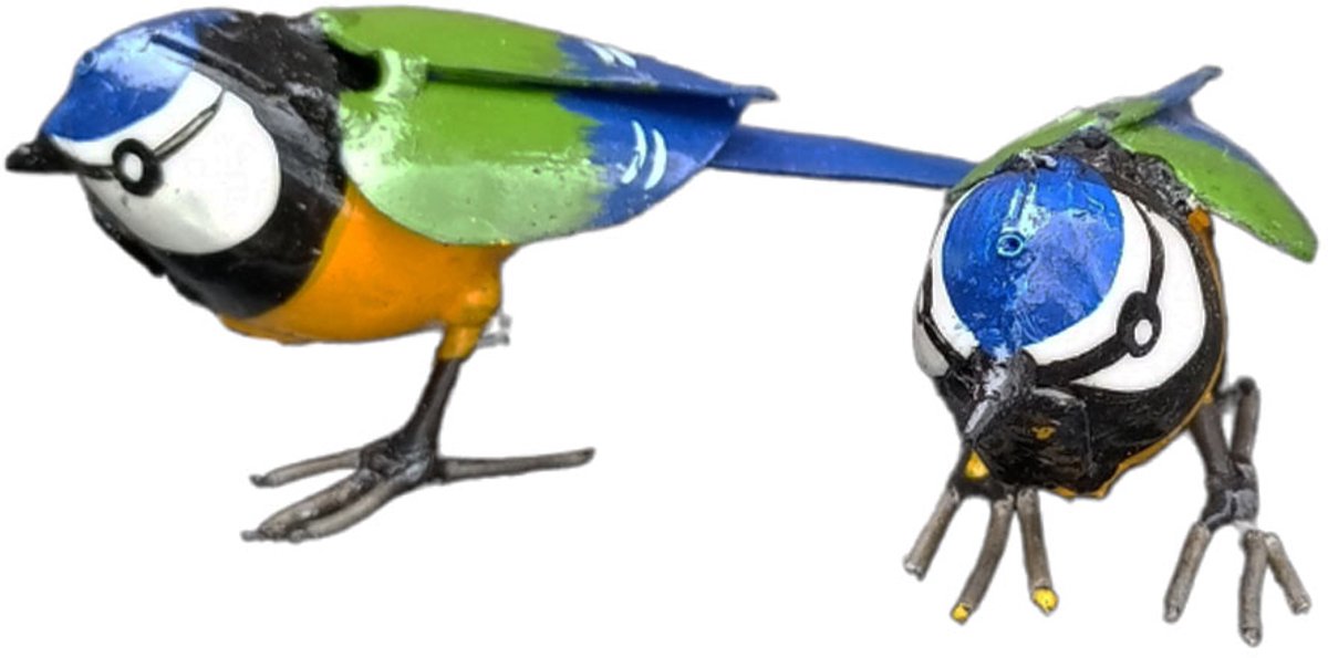 Floz Design metalen vogelfiguur - set van 2 - vogelbeeld van ijzer - kleine pimpelmees - cadeau voor vogelliefhebber - fairtrade
