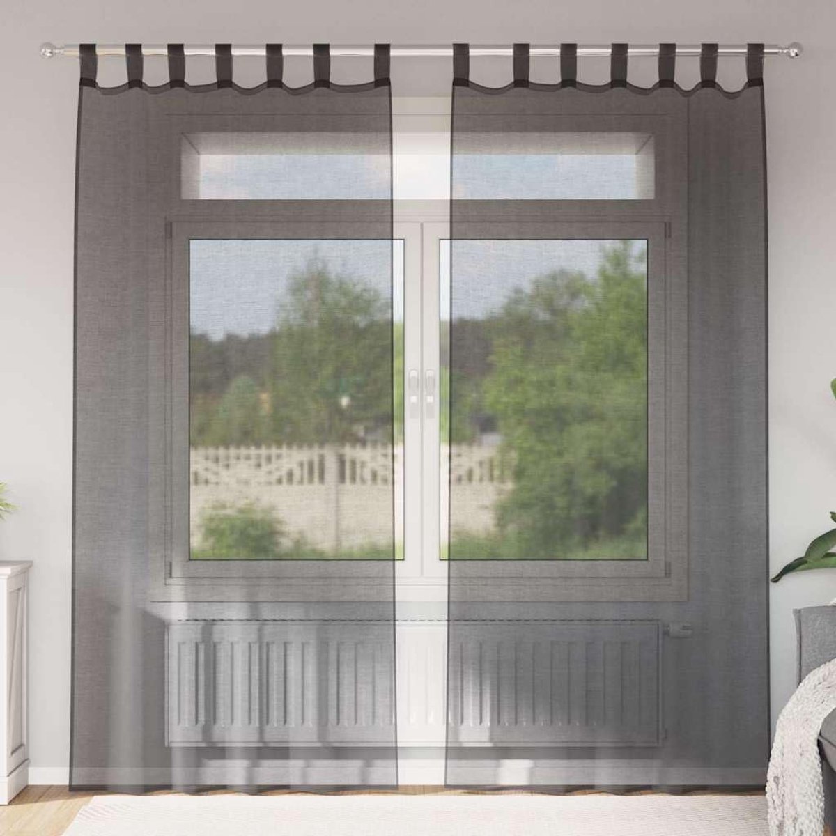 gordijnen met lipje, 2 stuks, zwart, semi-transparante gordijnen van 100% polyester voor daglicht en privacy, gemakkelijk te monteren en wasbaar, kamerdecoratie