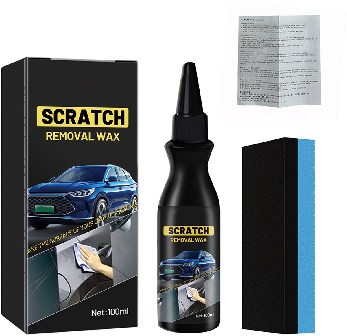 Reparatieset voor autokrassen - Krassenverwijderaar voor auto's - Krassencrème voor auto's - Autoreparatie & -onderhoud - Onderhoud & opknappen van autolak - 100 ml - Met spons