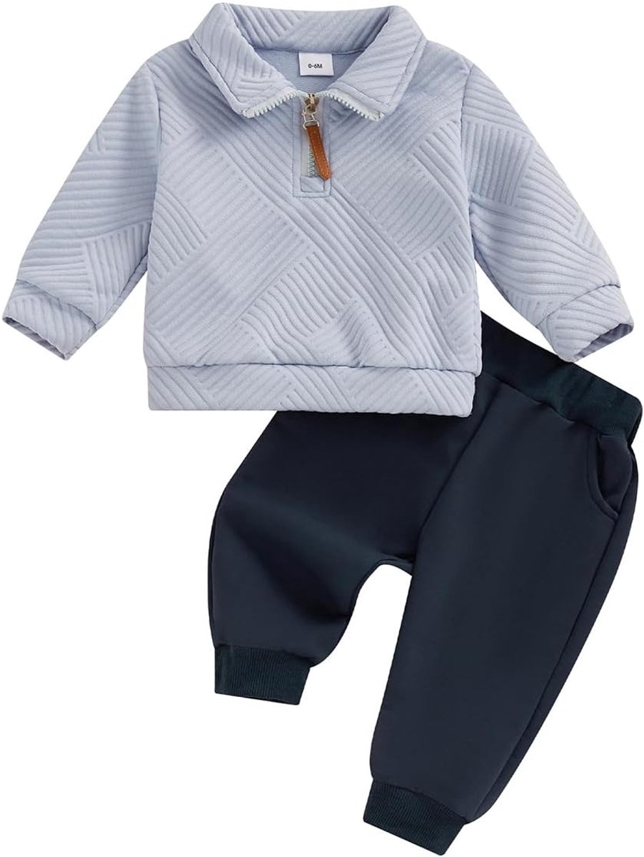 Kleding voor peuters, babyjongens, outfits met lange mouwen, omslagkraag, eenkleurig/geruit, sweatshirt en broek, 2-delig, voor herfst en winter