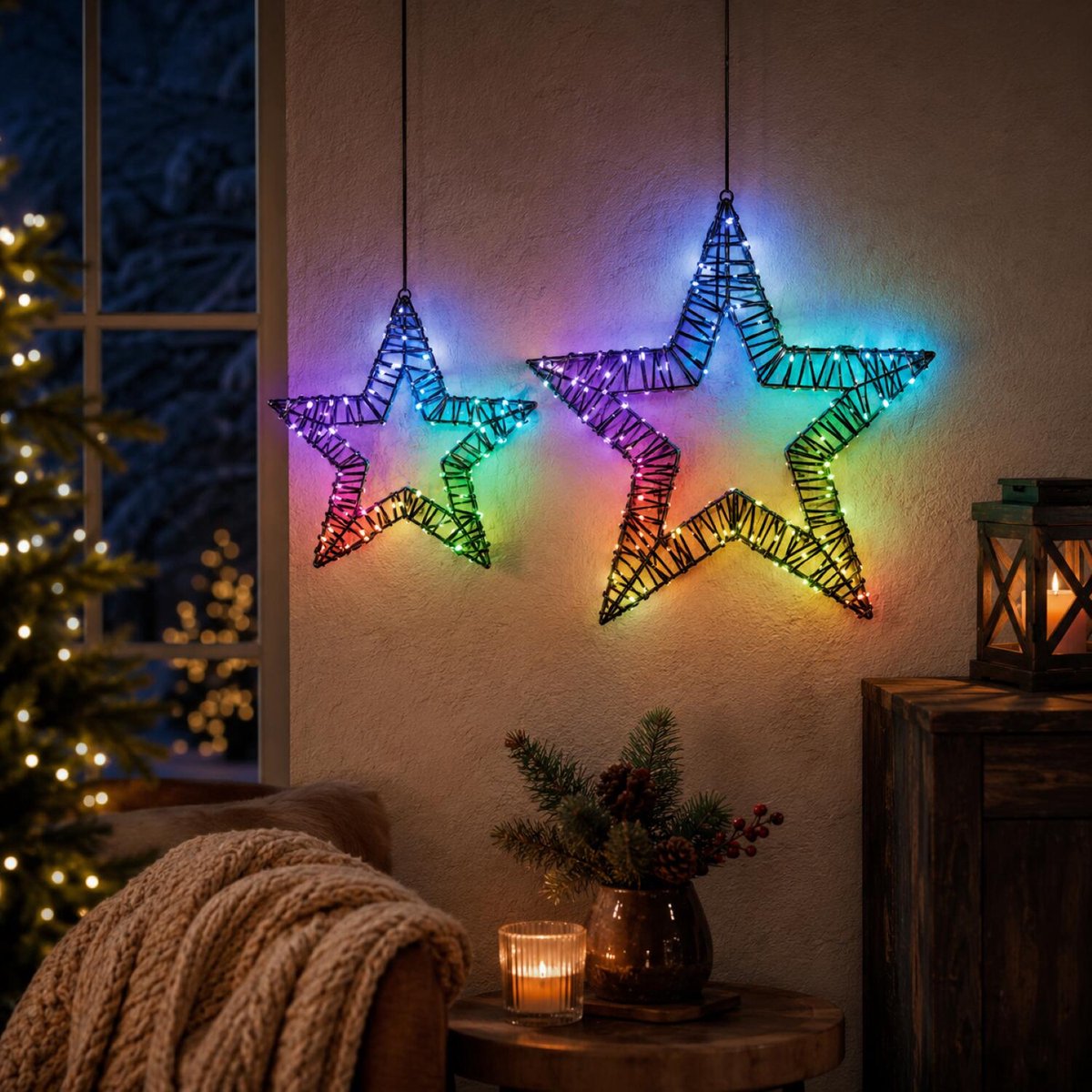 Verlichte decoratie sterren - led lampjes - gekleurd - 36 en 56 cm - color changing effect