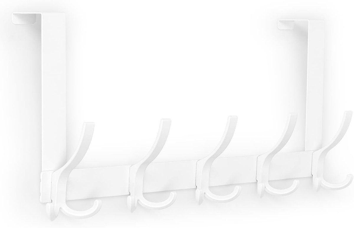 Deurhaken om op te hangen, met 15 haken, deurkapstok om op te hangen, voor badkamer, flexibele kledinghaken, deur, deurhaken, binnenhanddoeken, hoeden (1 stuk, wit)