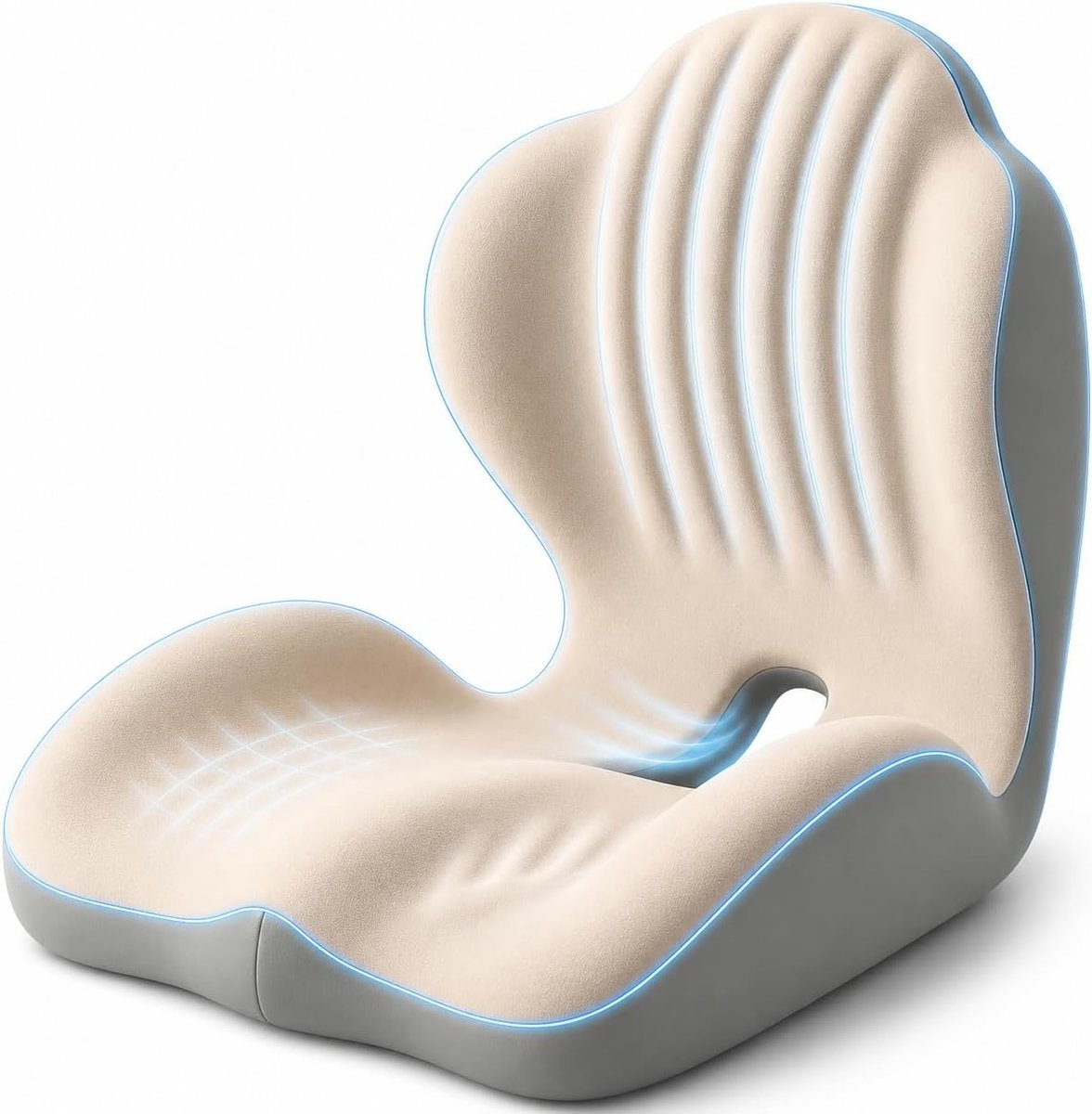 Gloovon® Orthopedisch zitkussen - Verlicht rug- en stuitbeenpijn - Geschikt voor kantoor, auto en thuis - Traagschuim - 44x40x37 cm - Gebroken wit