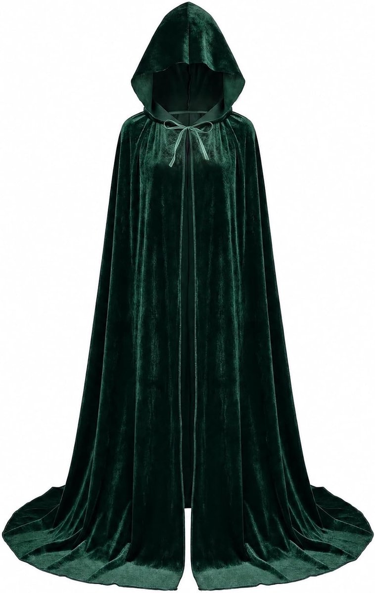 Fluwelen cape met capuchon, heksenkostuum voor Halloween, renaissance, middeleeuwen en themafeesten voor volwassenen
