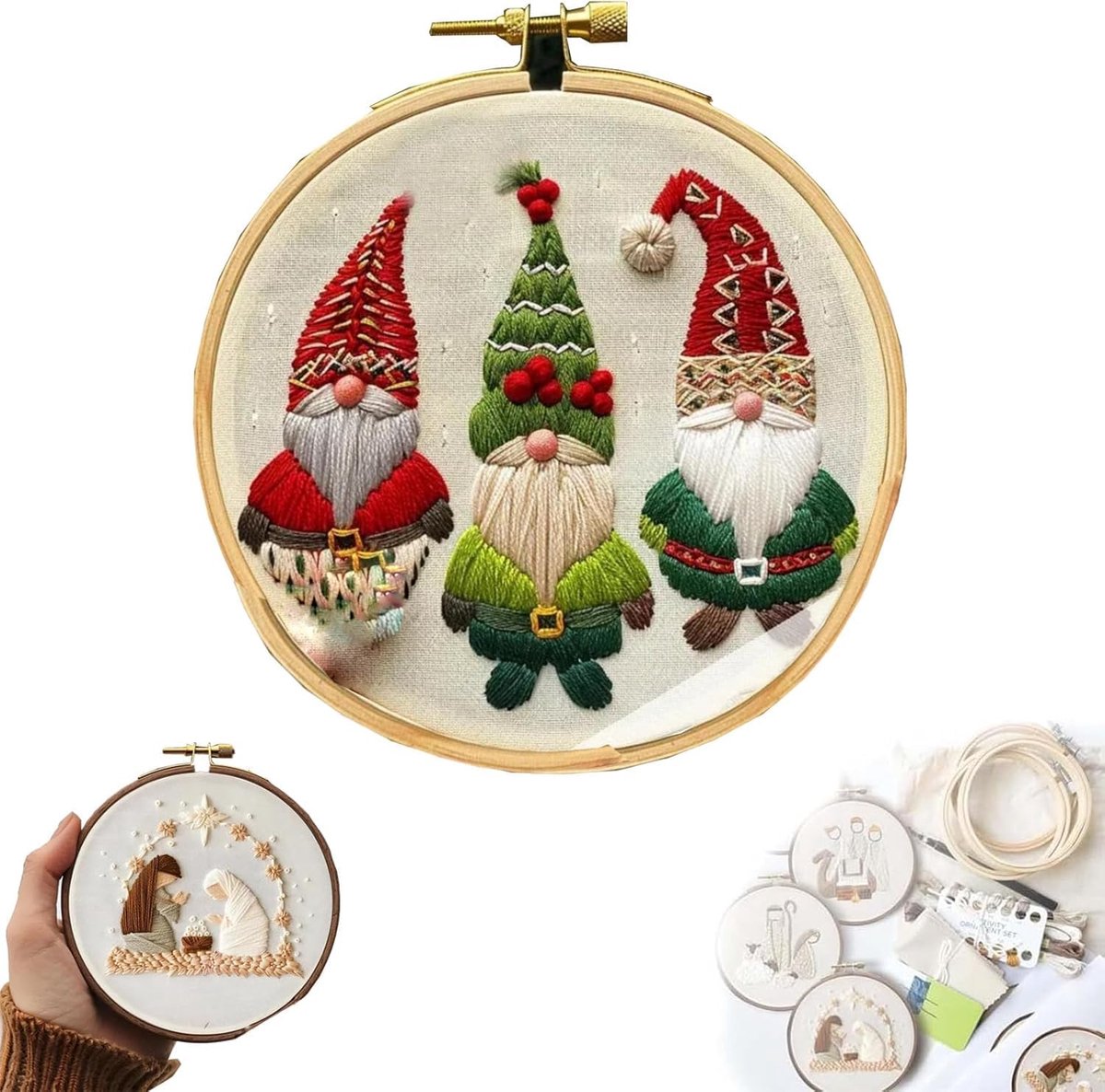 Kerstborduurset voor beginners, beginners borduurset, borduurset voor volwassenen Kerstmis, borduurset Kerstmis voor volwassenen beginners, kruissteek set Kerstmis voor huisdecoratie (C)