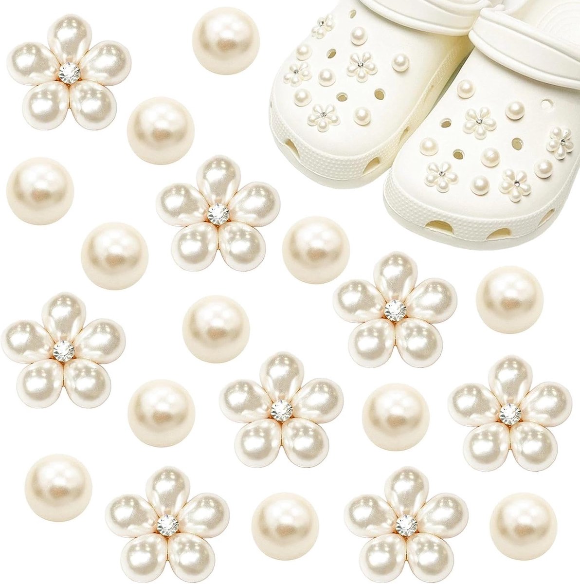 Bedels voor klompen, Crocs-pins, parel bloemen schoenbedels, schoensieraden, schoenhangers, schattige schoendecoratie voor meisjes, vrouwen, kinderen, doe-het-zelf klompen en
