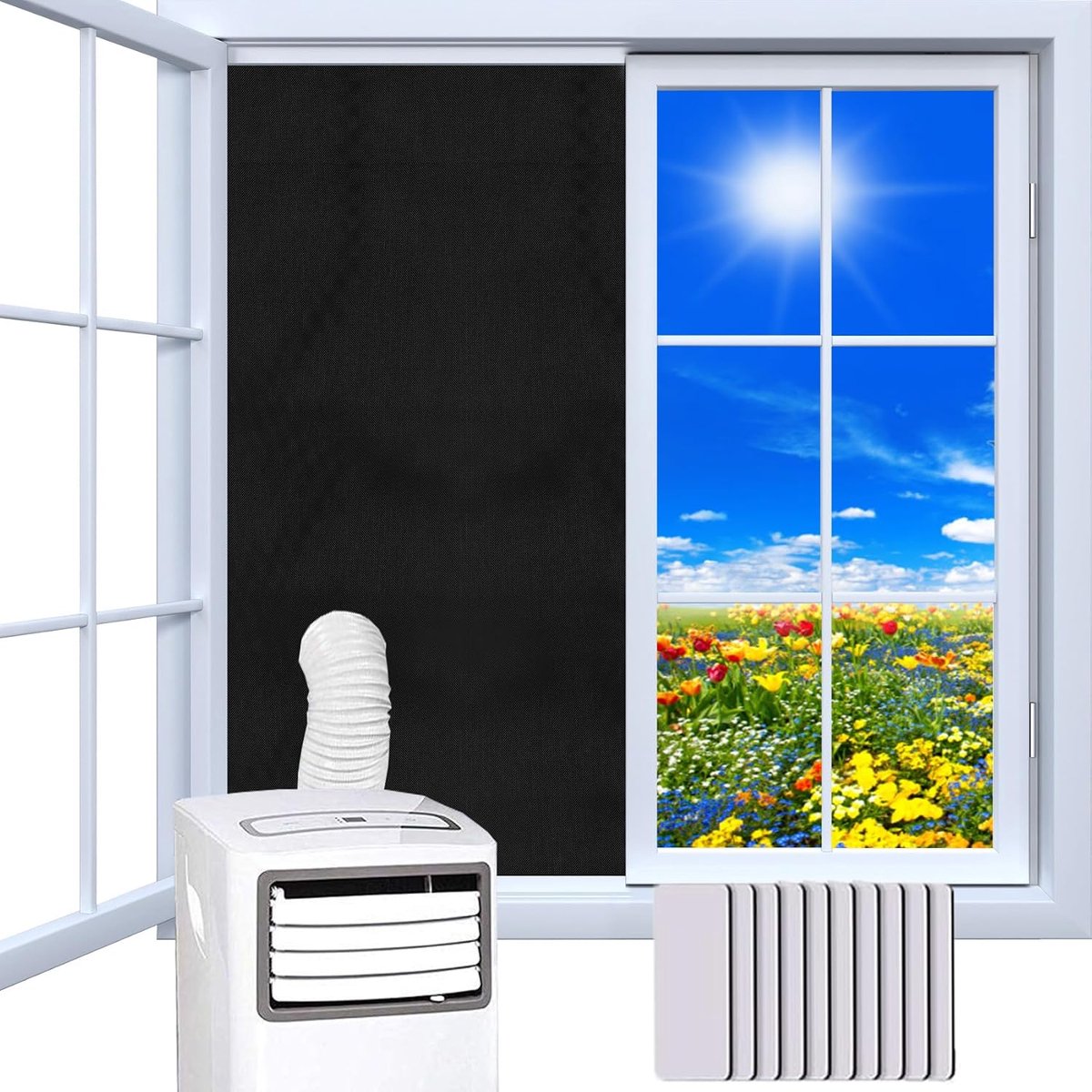 Raamairconditioning, raamafdichting voor draagbare airconditioning, draagbare airconditioning, ramen, dak en luifeltype, heteluchtstop, 147 x 100 cm