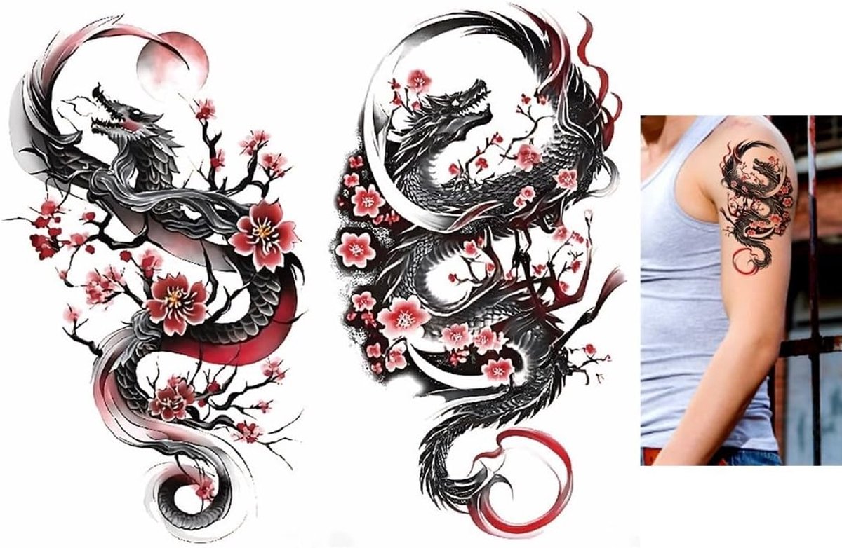 Tijdelijke draak tatoeage Japanse draken Sakura Dragon Tattoo kersenbloesem TBS8493 8611