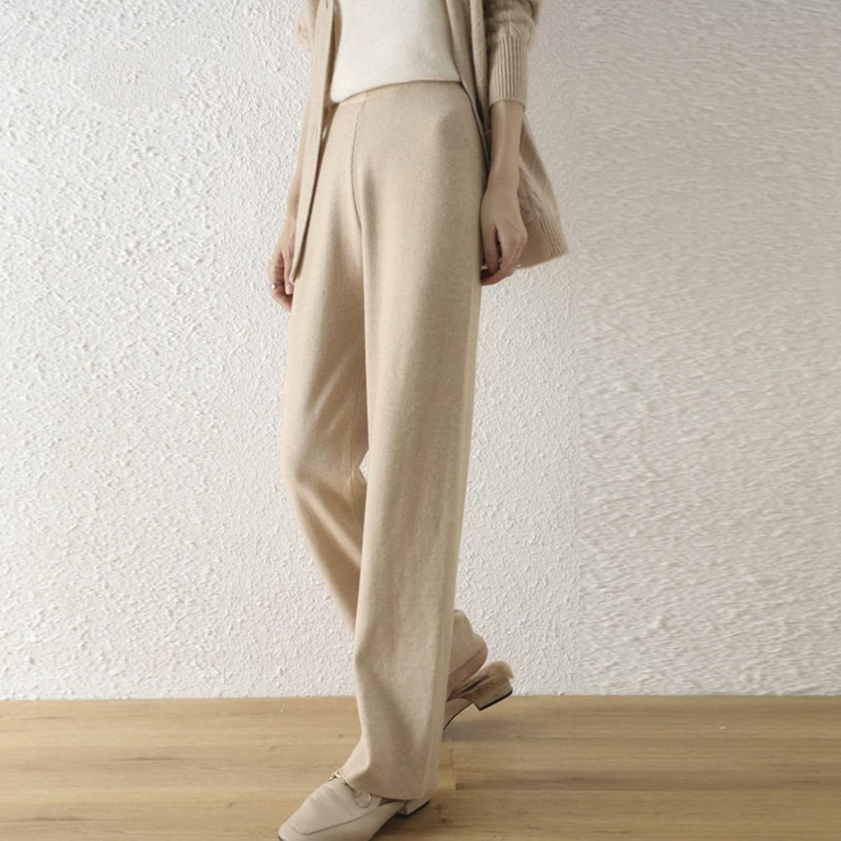 Gebreide Broek - Winter Dames Rechte Pijpen Broek Verdikte Warme Stretch Wijde Pijpen Broek Modieus Abrikoos Hoge Taille Dweilen Broek Losse Casual Dames Kerstmis Nieuwjaar Cadeau,Abrikoos,S