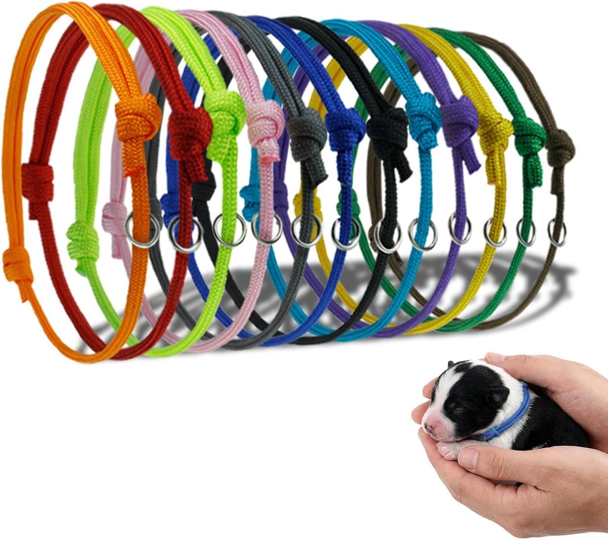 12 stuks halsband voor puppy's, geboorte, halsband voor kittens, verstelbaar, 12-20 cm, herkenningshalsbanden voor pasgeborenen, puppy's en kittens, 12 verschillende kleuren