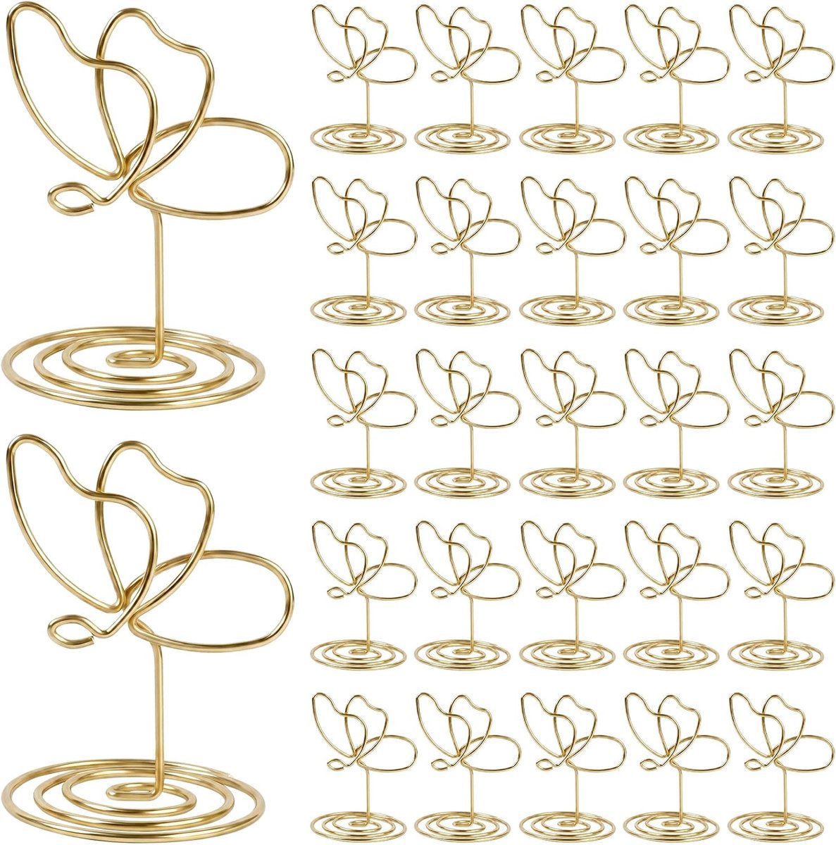 25 stuks tafelkaarten voor bruiloft, memohouder van verguld metaal in vlindervorm, elegante tafelkaartjes met standaard voor bruiloften, banketten, feesten, verjaardagen en tafeldecoraties