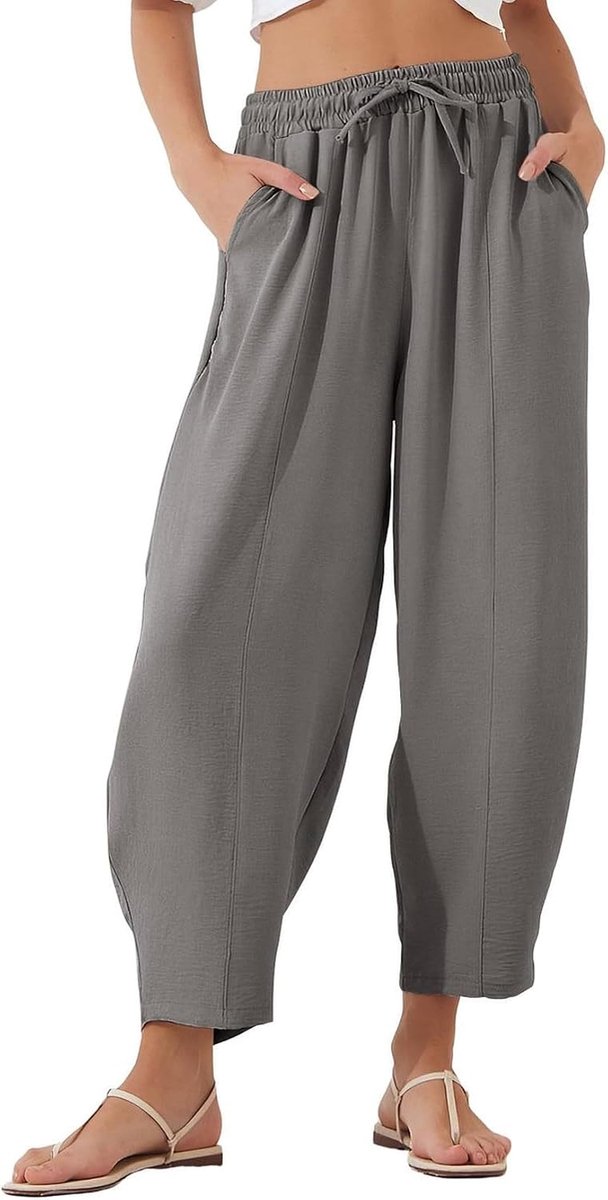 Zomerbroek Dames Lichtgewicht 7/8 Baggy Elastische Stoffen Broek Elegante Casual Broek Met Hoge Taille Palazzo Broek Met Zakken