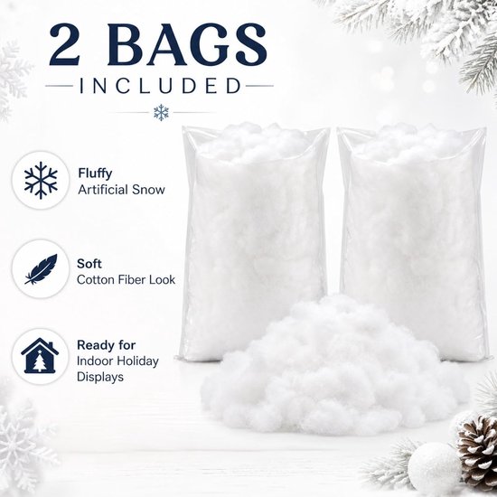 2 zakken nep-sneeuwdecoratie pluizige kunstmatige katoenvezel pluizige nepwolken zachte sneeuwdeken voor ambachten mantel dorp Kerstmis winter indoor woondecoratie (wit) — afbeelding 2