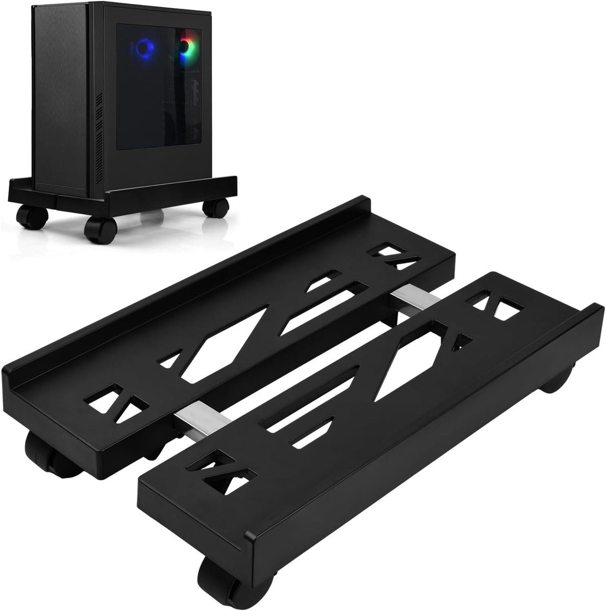 Computertorstandaard met wielen - mobiele CPU-houder voor vloer en tapijt, pc-behuizing onder bureau voor gaming-desktop, past op de meeste hoesjes - zwart