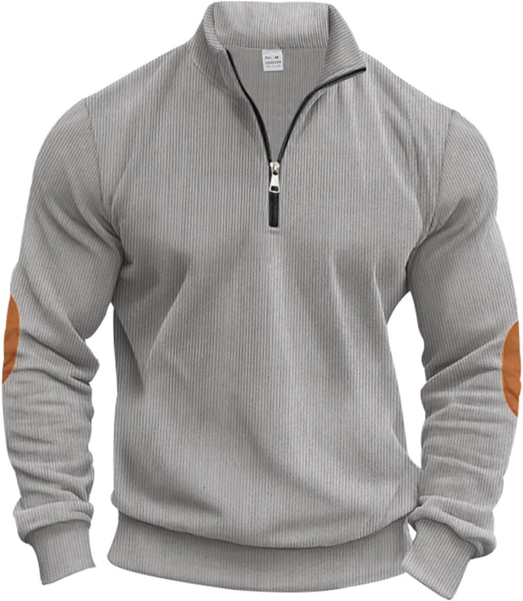 Herentrui met lange mouwen en opstaande kraag, herfst en winter, halve ritssluiting, losse kraag, borduurwerk, veelzijdige corduroy tops voor heren