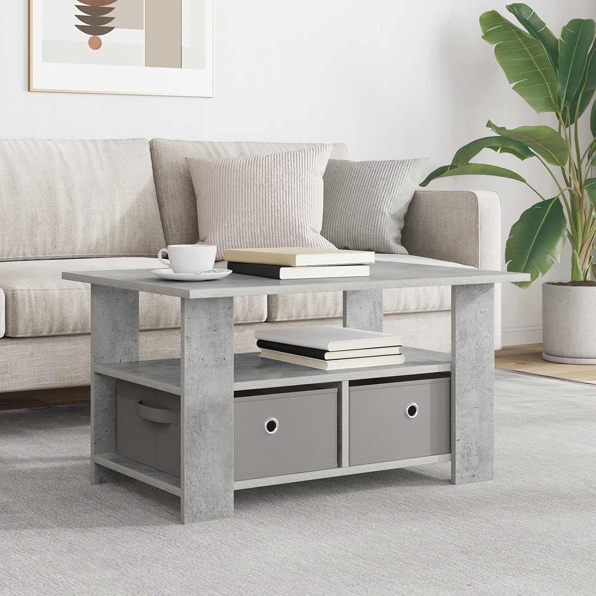 Hout Modern minimalistisch Rechthoek 77x55x42 cm Betongrijs