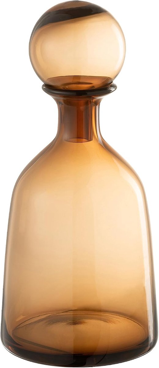 Fles + sluiting, effen, decoratief, laag, glas, bruin, klein