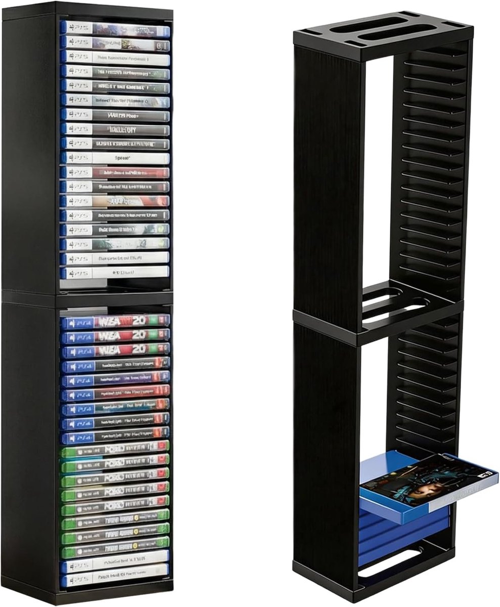 Opbergtoren voor videogames, compatibel met PS5 PS4 Slim Pro Game Disc Plank voor 36 games, spelhouder, standaard, kunststof, zwart, ruimtebesparend organizersysteem voor games