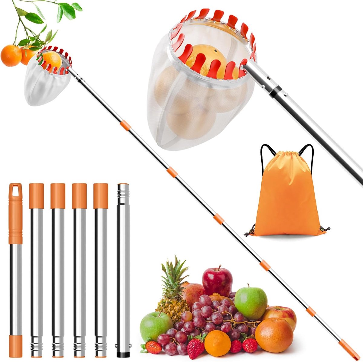 2,0 m fruitplukker voor appelplukker, kersenplukker, met telescoopsteel Ø 16 cm